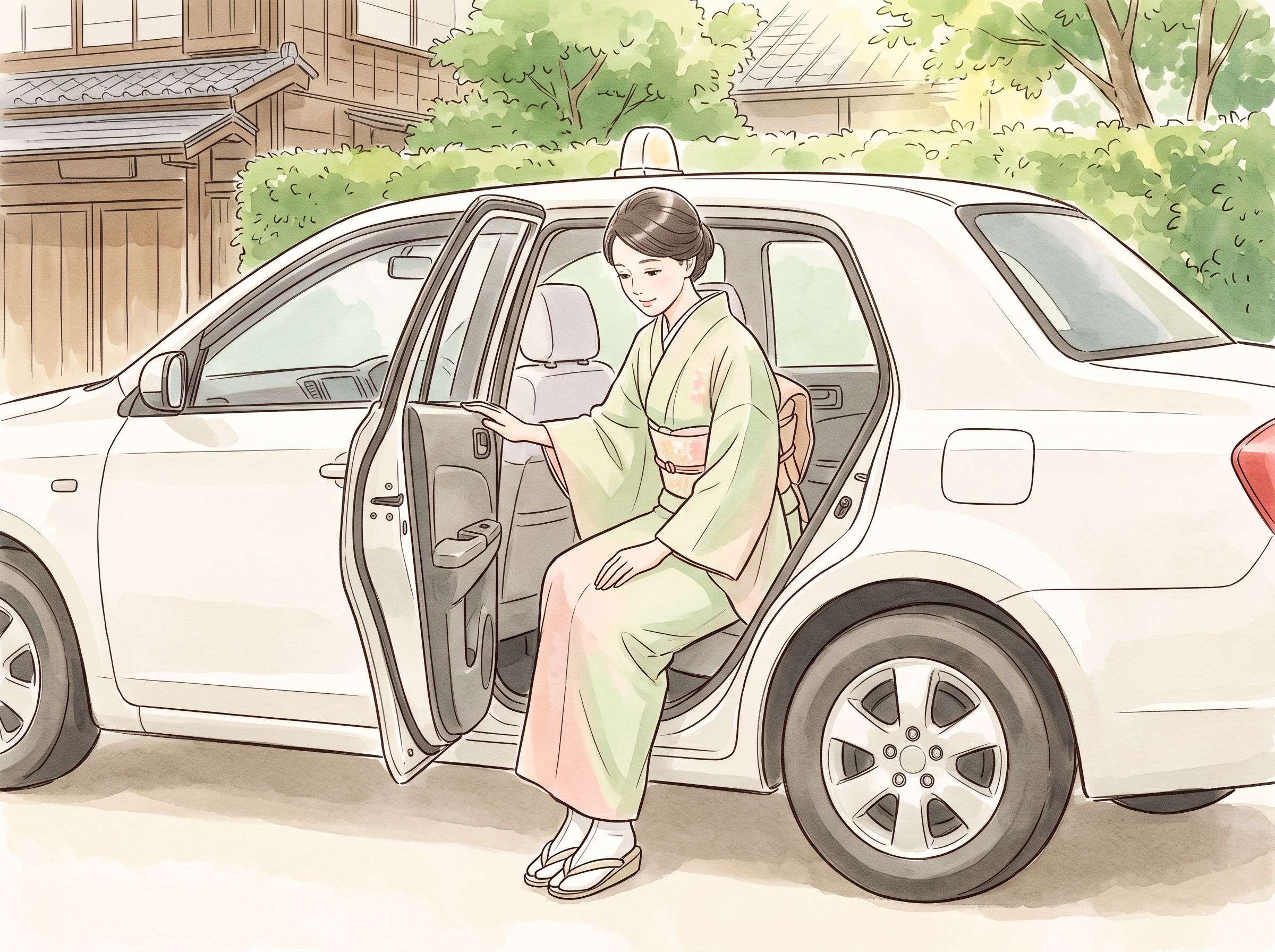 着物での車の乗り降り お尻から座って足を揃えて回転する所作